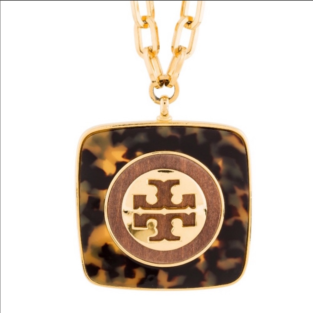 Tory Burch Tortoise Wood Gold Tone Necklace